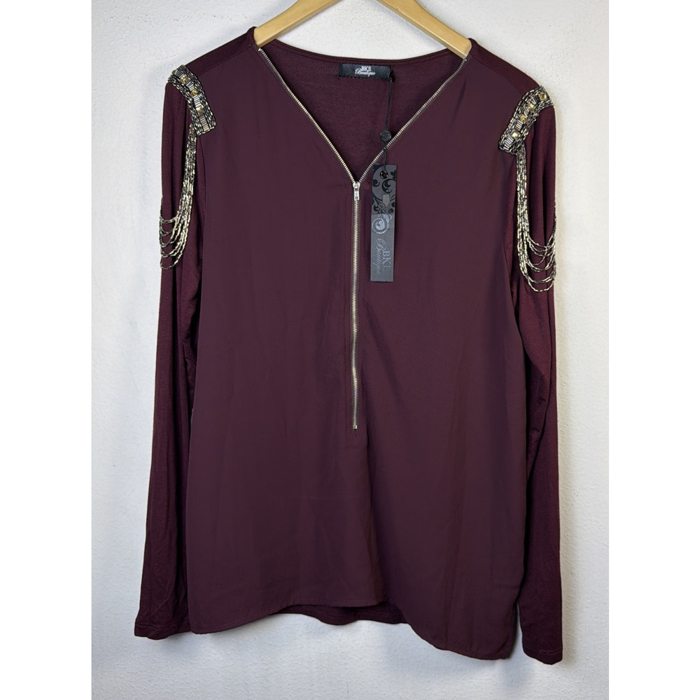 Buckle BKE boutique metal top military utility burgundy medium whimsygoth NWT - Picture 2 of 12